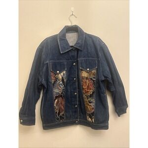 Vintage Denim Jean Jacket Horse Embroidery Panels Size Large